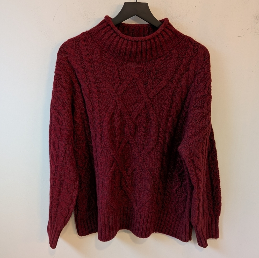 L.L. Bean Women's Red Wool Alpaca Cable Knit Mock Neck Sweater Women's XLP - Picture 1 of 6